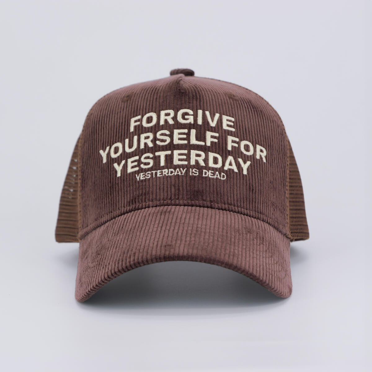 Forgive Yourself For Yesterday Mocha Corduroy Trucker