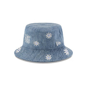 New Era Cap Flower Embroidery Light Denim Bucket Hat