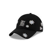 New Era Cap Flower Embroidery Black Denim 9TWENTY Adjustable Hat