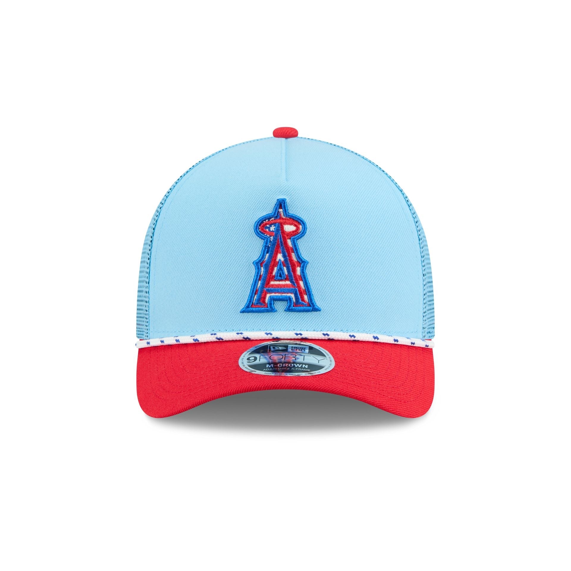 Los Angeles Angels Independence Day 2025 9FORTY M-Crown A-Frame Trucker Hat