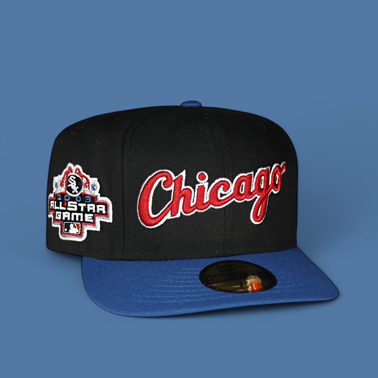 Chicago White Sox Black and Seashore Blue Script Logo 2003 All Star Game