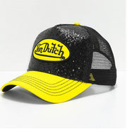 Von Dutch Bedazzled Black Yellow Trucker Hat